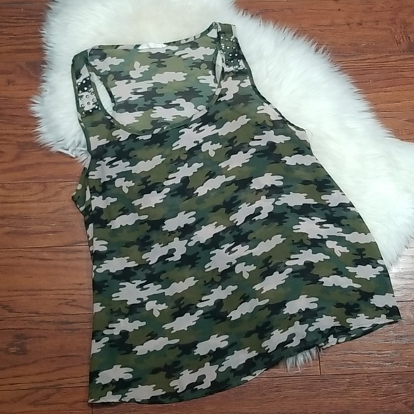 iris Tops - Iris Los Angeles Plus Racer Back Camo Tank Top